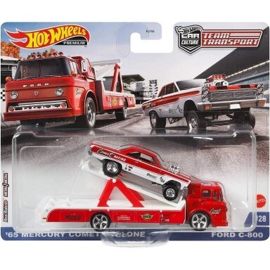 Hot Wheels Premium Team Transport Ford C-800 Truck & 1965 Mercury Comet Cyclone, red/white