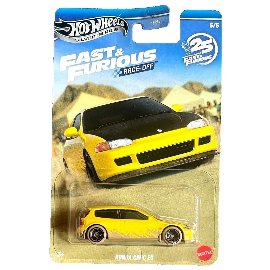 Hot Wheels Silverline Fast & Furious Race Off Modeliukas Honda Civic EG, yellow (yra sandėlyje)