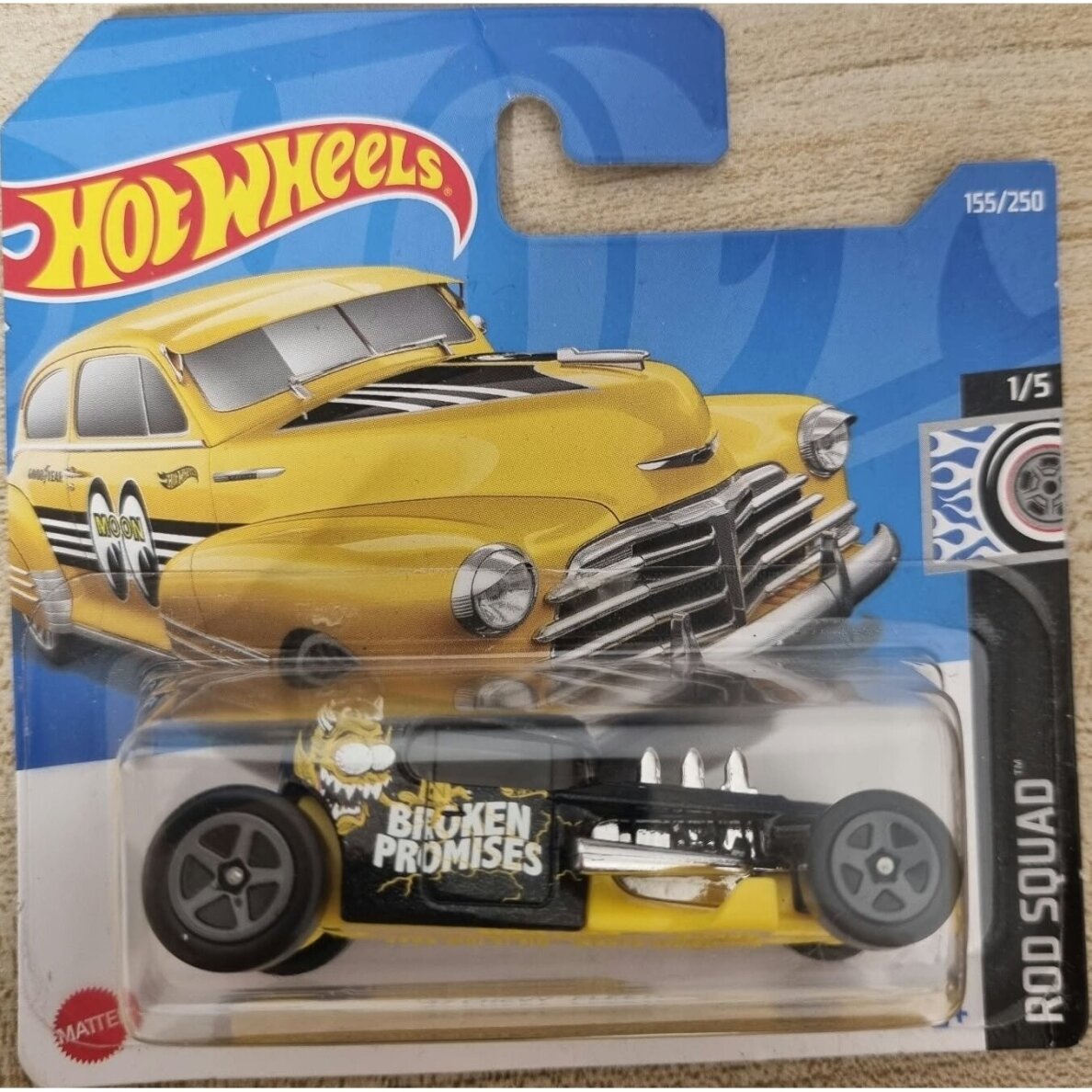 Hot Wheels Mainline 1947 Chevy Fleetline Card/Packing Error Mod Rod Broken Promises Black Short Card