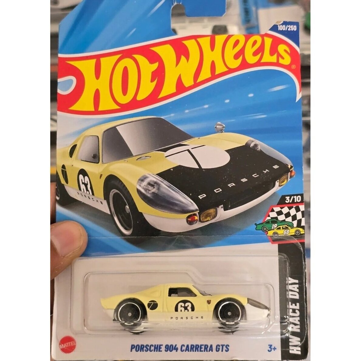 Hot Wheels Mainline Porsche 904 Carrera GTS Yellow Long card