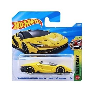 Hot Wheels Mainline 16 Lamborghini Centenario Roadster / Cabriolet Decapotable Yellow Short card