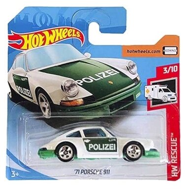 Hot Wheels Mainline 1971 Porsche 911 White/Green Germany Police car/Polizei short card