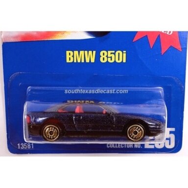 Hot Wheels Mainline BMW 850i dark blue with gold rims (card condition 7/10)