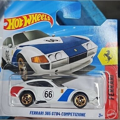Hot Wheels Mainline Ferrari 365 GTB4 competizione White No. 66 short card Hot Wheels Mainline Ferrari 365 GTB4 competizione White No. 66 short card