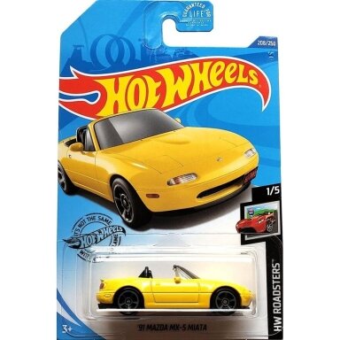 Hot Wheels Mainline Mazda MX-5 Miata Clean Yellow Long card Guaranteed For Life