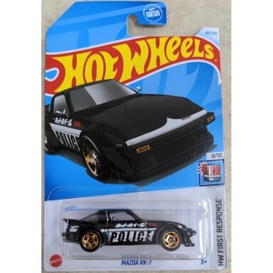 Hot Wheels Mainline Mazda RX-7 Black police Long card Guaranteed For Life