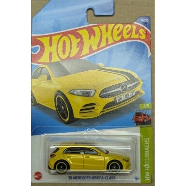 HOOK BROKEN!!!   Hot Wheels Mainline Mercedes benz A-Class Yellow Long card