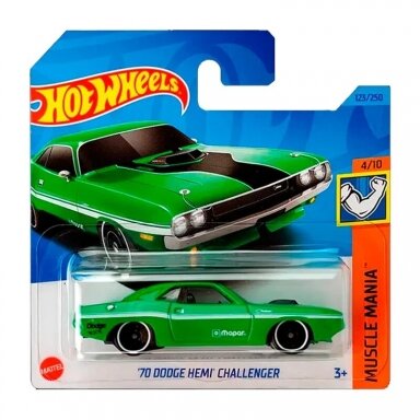 Hot Wheels 70 dodge hemi Challenger green short card