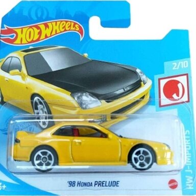 Hot Wheels Mainline '98 Honda Prelude, HW J-Imports 2/10 Yellow Short Card