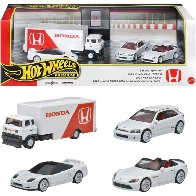 Hot Wheels Premium Diorama 2020 Honda S2000 20th Anniversary, 1999 Honda Civic Type R, 2003 Honda NSX-R, Sakura Sprinter