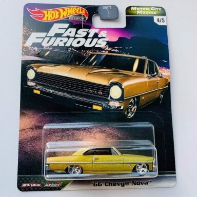 Hot Wheels Premium Fast Furious Modeliukas 66 Chevy Nova Gold