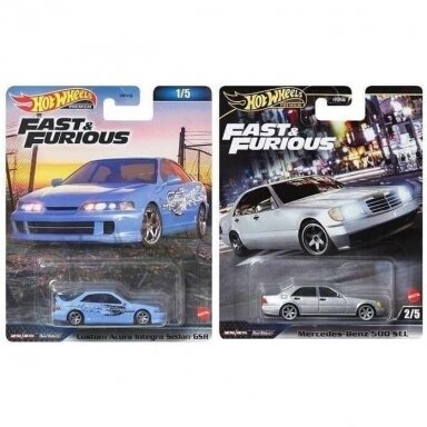 Hot Wheels Premium Fast & Furious Mercedes-Benz 500 SEL + Custom Acura Integra Sedan GSR