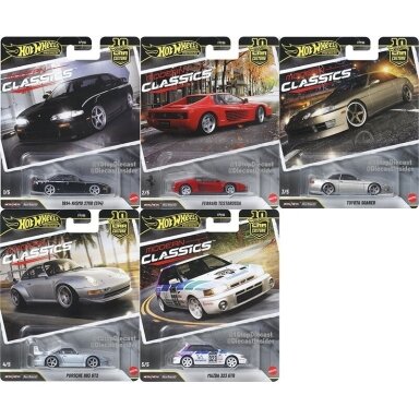 Hot Wheels Premium Modern Classics 2026 Modeliukų rinkinys (Silvia NISMO,Ferrari Testarossa,oyota Soarer,Porsche 993 GT2,Mazda 323 GTR) (yra Sandėlyje)