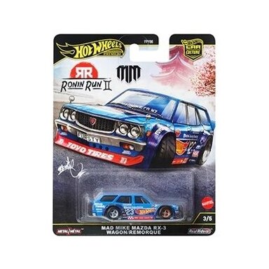 Hot Wheels Premium Ronin Run II Modeliukas Mad Mike Mazda RX-3 Wagon/Remorque Blue (yra Sandėlyje)