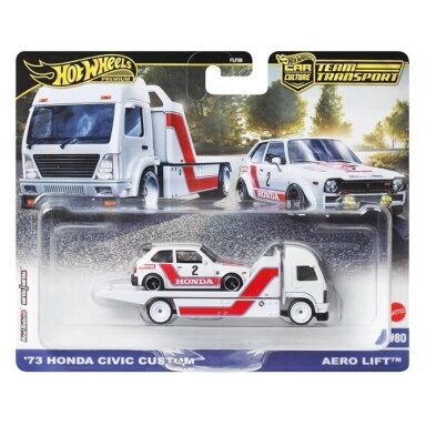 Hot Wheels Premium Team Transport 1973 Honda Civic Custom & Aero Lift Truck, white/red