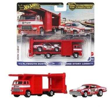 Hot Wheels Premium Team Transport 1973 Plymouth Duster & Second Story Lorry, red/white