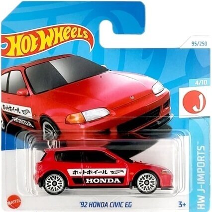 Hot Wheels Mainline Modeliukas 1992 Honda Civic EG Red Short Card (yra Sandėlyje)