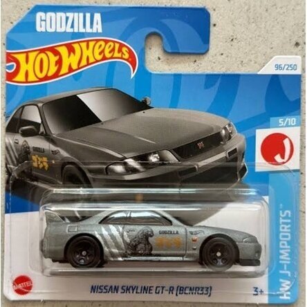 Hot Wheels Mainline Nissan Skyline GT-R BNR33 Grey Godzilla short card