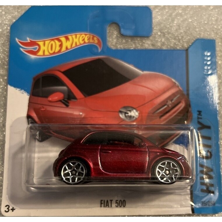 Hot Wheels 2014 Mainline Modeliukas Fiat 500 red short card (yra Sandėlyje)