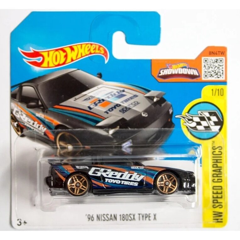 Hot Wheels Mainline 1996 Nissan 180SX Type X Black Greddy short card