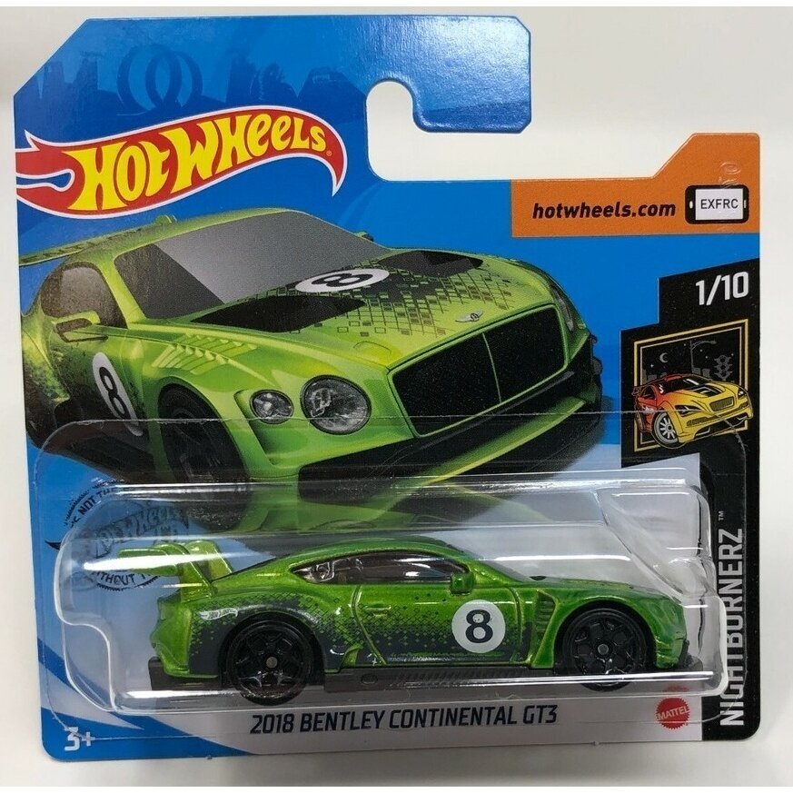 Hot Wheels Mainline Modeliukas 2018 Bentley Continental GT3 green No 8 short card (yra Sandėlyje)
