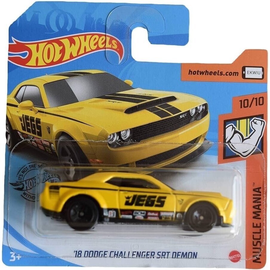 Hot Wheels Mainline Modeliukas 2018 dodge Challenger SRT Demon Yellow Short Card