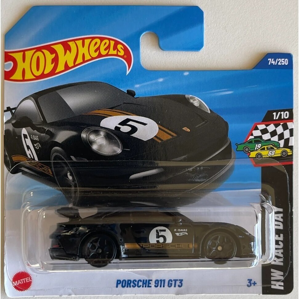 Hot Wheels Mainline Porsche 911 GT3 Black No 5 Short Card