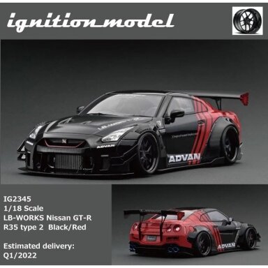 Ignition Models Modeliukas 1/18 LB-WORKS Nissan GT-R R35 type 2 *Advan*, black/red (yra Sandėlyje) Ignition Models Modeliukas 1/18 LB-WORKS Nissan GT-R R35 type 2 *Advan*, black/red (yra Sandėlyje)