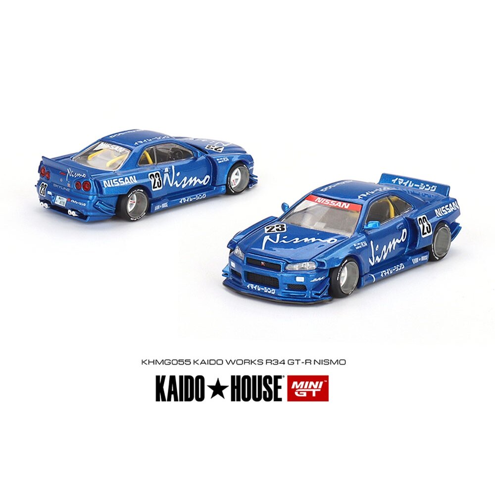 Mini GT Kaido House Kaido House Nissan Skyline GT-R (R34) Kaido Works V3, blue (be gamyklinės plėvelės)
