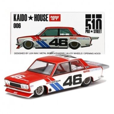 PRE-ORDER Mini GT Kaido House Modeliukas Kaido House Datsun 510 Pro Street BRE510 V2 #46, red/white/blue with 8 spoke rims PRE-ORDER Mini GT Kaido House Modeliukas Kaido House Datsun 510 Pro Street BRE510 V2 #46, red/white/blue with 8 spoke rims
