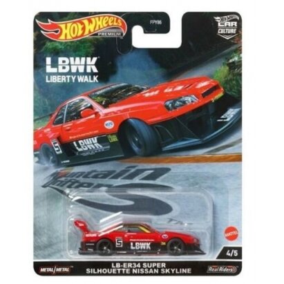 Hot Wheels Premium Mountain Drifters Modeliukas Liberty Walk ER34 Super Silhouette Nissan Skyline 4/5 Red