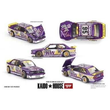 Mini GT Kaido House 1/64 1989 BMW M3 (E30) *Kaido KW* V1, purple/white/yellow Mini GT Kaido House 1/64 1989 BMW M3 (E30) *Kaido KW* V1, purple/white/yellow