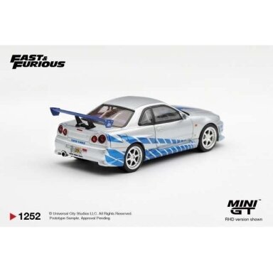 PRE-ORDERMini GT 1/64 2003 Nissan Skyline GT-R (R34) C-West *2 Fast 2 Furious* Brian O’Conner, silver/blue
