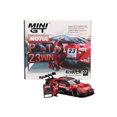 Mini GT Modeliukas 1/64 2021 Nissan GT-R (R35) with Matsuda Figure #23 Motul Autech Suzuka Winner, red/black Mini GT Modeliukas 1/64 2021 Nissan GT-R (R35) with Matsuda Figure #23 Motul Autech Suzuka Winner, red/black