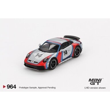 Mini GT 1/64 2024 Porsche 911 (992) Rally Tribute Dakar Ice Grey Metallic, red/blue/silver