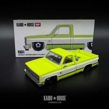 Mini GT Modeliukas 1980 Kaido House Chevrolet Silverado Kaido Works, flo yellow/white (yra Sandėlyje) Mini GT Modeliukas 1980 Kaido House Chevrolet Silverado Kaido Works, flo yellow/white (yra Sandėlyje)