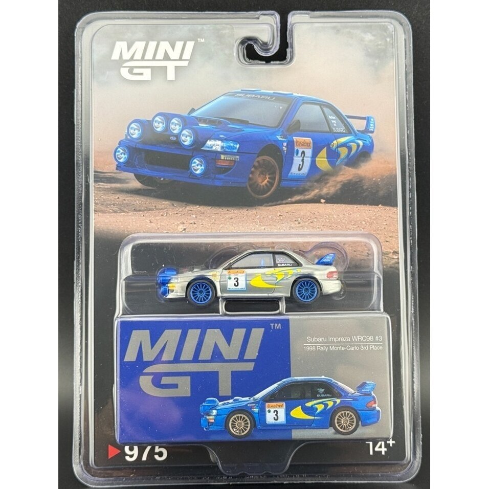 Mini GT Modeliukas CHASE 1/64 1998 Subaru Impreza WRC98 #3 Rally Monte-Carlo 3rd Place, blue/yellow (yra Sandėlyje)