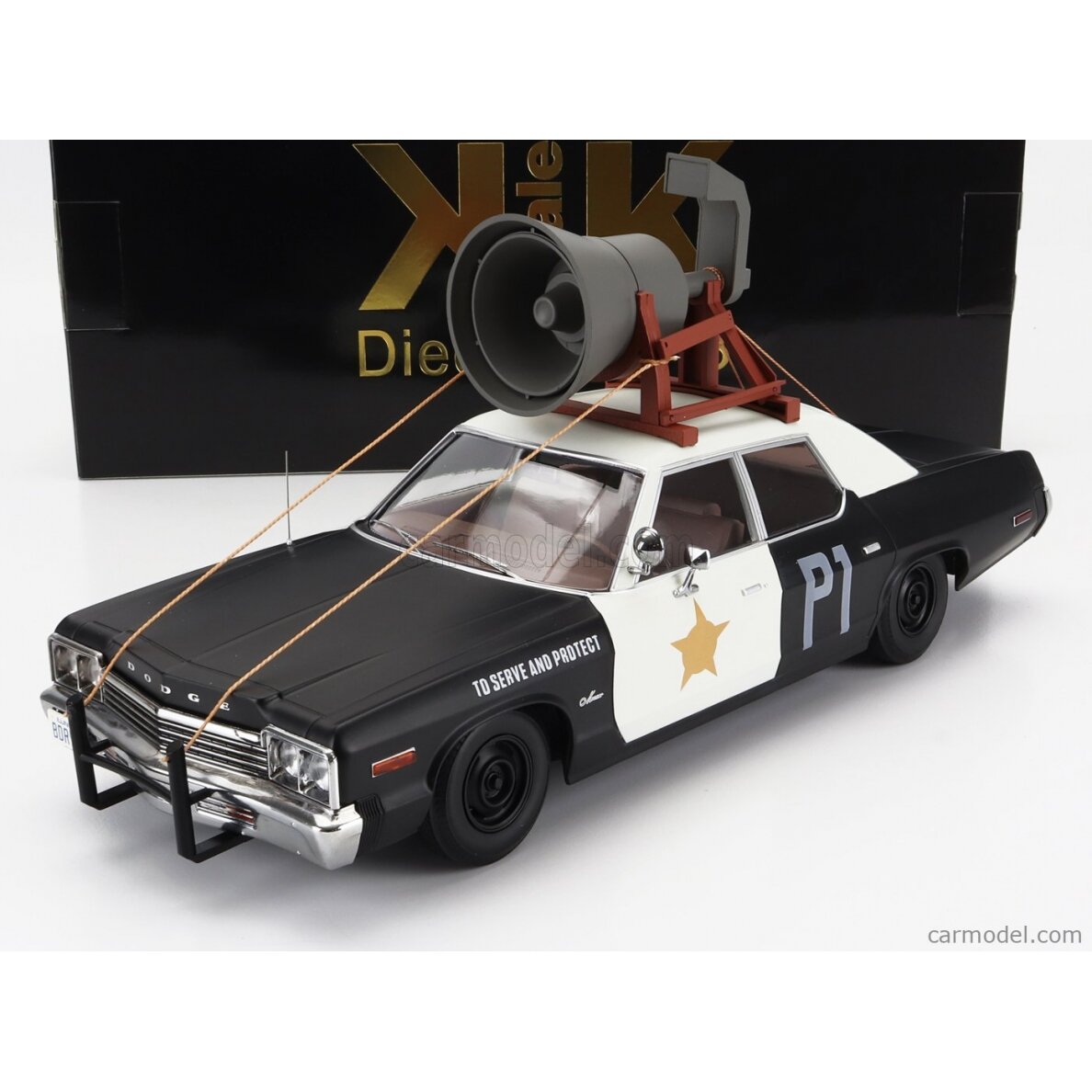 PRE-ORD3R KK Scale Modeliukas 1/18 1974 Dodge Monaco with Speaker on the Roof, black/white PRE-ORD3R KK Scale Modeliukas 1/18 1974 Dodge Monaco with Speaker on the Roof, black/white