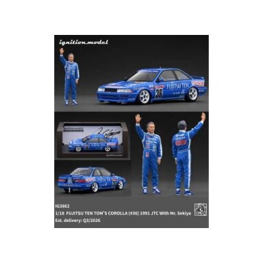 PRE-ORD3R Ignition Modeliukas 1/18 1991 Fujitsu TEN TOM'S Corolla #36 JTC with Mr. Sekiya, blue PRE-ORD3R Ignition Modeliukas 1/18 1991 Fujitsu TEN TOM'S Corolla #36 JTC with Mr. Sekiya, blue