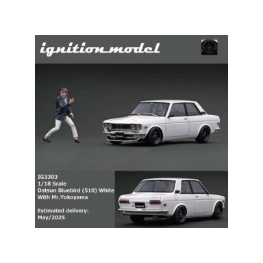 PRE-ORD3R Ignition Modeliukas 1/18 Datsun Bluebird (510) with Mr.Yokoyama, white PRE-ORD3R Ignition Modeliukas 1/18 Datsun Bluebird (510) with Mr.Yokoyama, white