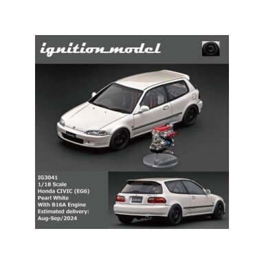 PRE-ORD3R Ignition Modeliukas 1/18 Honda Civic (EG6) with B16A Engine, pearl white PRE-ORD3R Ignition Modeliukas 1/18 Honda Civic (EG6) with B16A Engine, pearl white