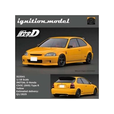 Ignition Modeliukas 1/18 Initial D Honda Civic (EK9) Type R, yellow Ignition Modeliukas 1/18 Initial D Honda Civic (EK9) Type R, yellow