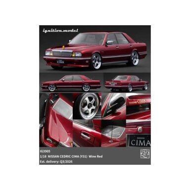 PRE-ORD3R Ignition Modeliukas 1/18 Nissan Cedric CIMA (Y31), wine red PRE-ORD3R Ignition Modeliukas 1/18 Nissan Cedric CIMA (Y31), wine red