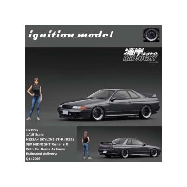 PRE-ORD3R Ignition Modeliukas 1/18 Nissan Skyline GT-R (R32) *MIDNIGHT Reina's R*with Ms.Reina Akikawa figurine, gun metallic PRE-ORD3R Ignition Modeliukas 1/18 Nissan Skyline GT-R (R32) *MIDNIGHT Reina's R*with Ms.Reina Akikawa figurine, gun metallic