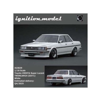 PRE-ORD3R Ignition Modeliukas 1/18 Toyota CRESTA Super Lucent TWINCAM24
(GX71), white PRE-ORD3R Ignition Modeliukas 1/18 Toyota CRESTA Super Lucent TWINCAM24
(GX71), white