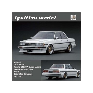 PRE-ORD3R Ignition Modeliukas 1/18 Toyota CRESTA Super Lucent TWINCAM24
(GX71), white PRE-ORD3R Ignition Modeliukas 1/18 Toyota CRESTA Super Lucent TWINCAM24
(GX71), white