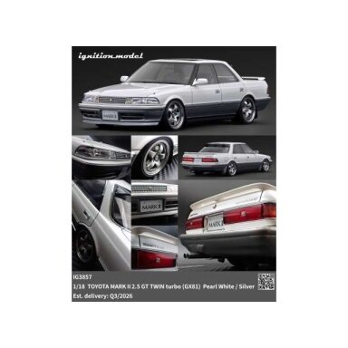 PRE-ORD3R Ignition Modeliukas 1/18 Toyota MARK II 2.5 GT TWIN turbo (GX81), pearl white/silver PRE-ORD3R Ignition Modeliukas 1/18 Toyota MARK II 2.5 GT TWIN turbo (GX81), pearl white/silver