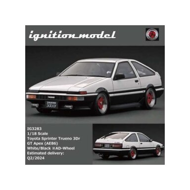 Ignition Modeliukas 1/18 Toyota Sprinter Trueno 3dr GT Apex (AE86) *ADVAN A3A Wheels*, white/black Ignition Modeliukas 1/18 Toyota Sprinter Trueno 3dr GT Apex (AE86) *ADVAN A3A Wheels*, white/black