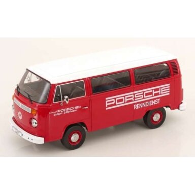 PRE-ORD3R KK - Scale 1/18 1972 Volkswagen T2b Bus Porsche Renndienst, red/white