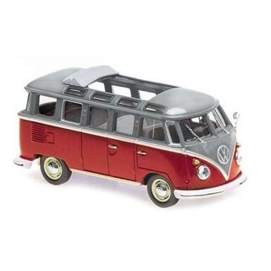 PRE-ORD3R Maxichamps 1/43 1961 Volkswagen T1 Samba Bus, grey/red